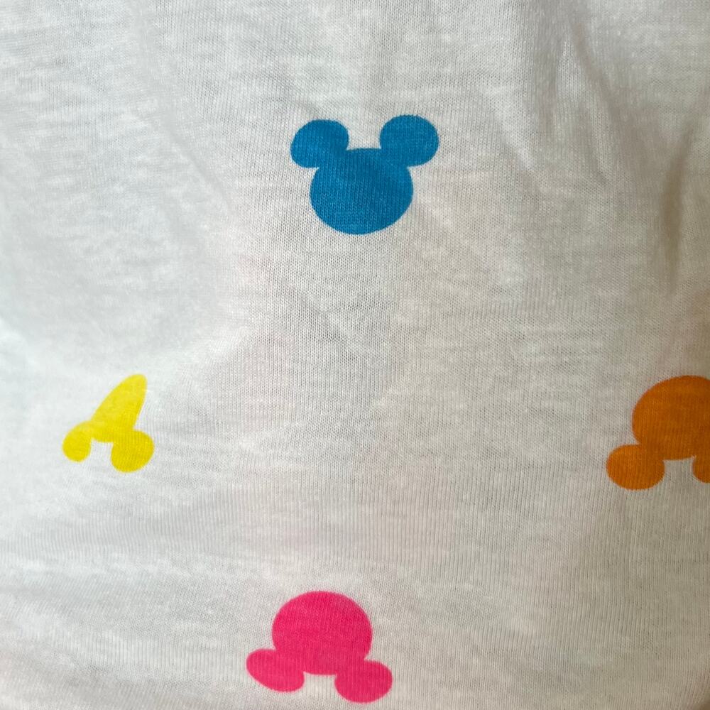 Disney Women's White with Multicolored Mickey Mouse Heads Print T-Shirt Size Med - Picture 7 of 9